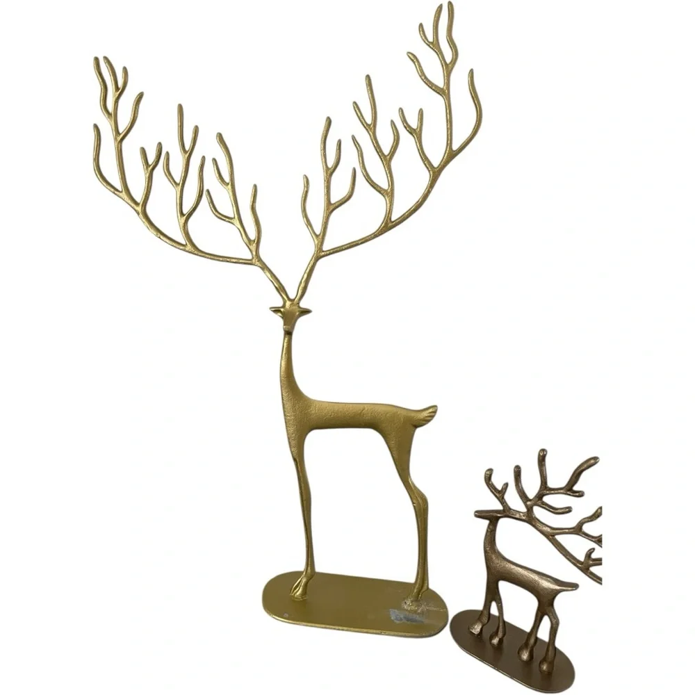Pottery Barn Handcrafted Brass Merry Grazing Reindeer Herd - Set of 2 Deer 🦌
